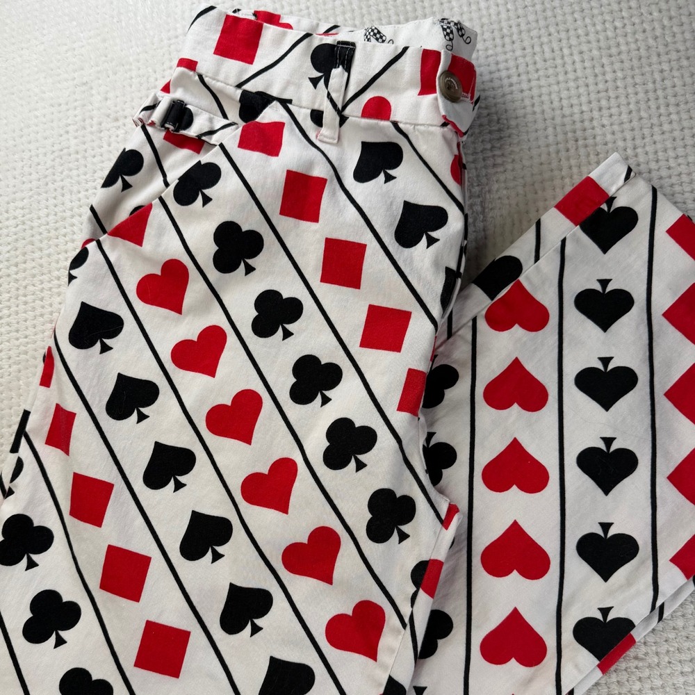 Royal & Awesome Mens Playing Card Suit Golf Pants White Red Black 34x32